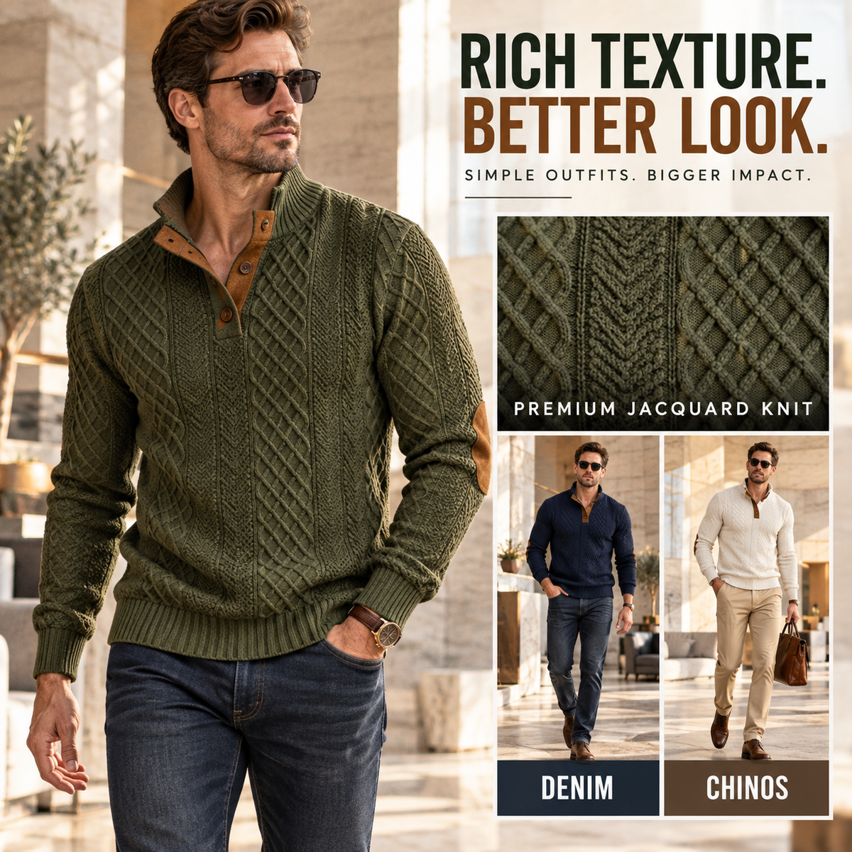 ⚡50% OFF🧶 Knit Henley Sweater✨ Soft, Warm & Cozy