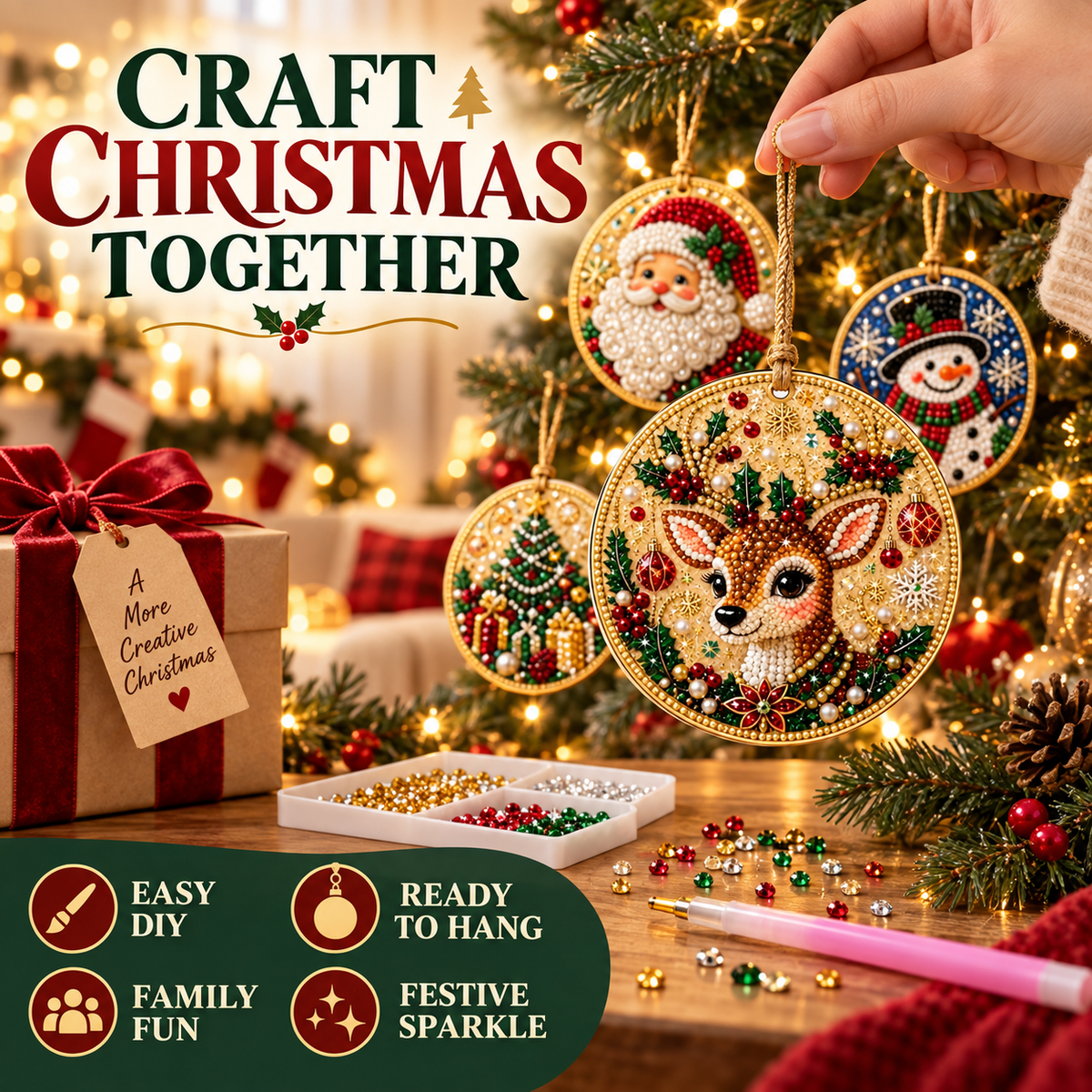 ⚡ 50% OFF🎄 6/12 Pcs Christmas DIY Diamond Painting Ornament Kit✨ Xmas Tree Hanging Pendant