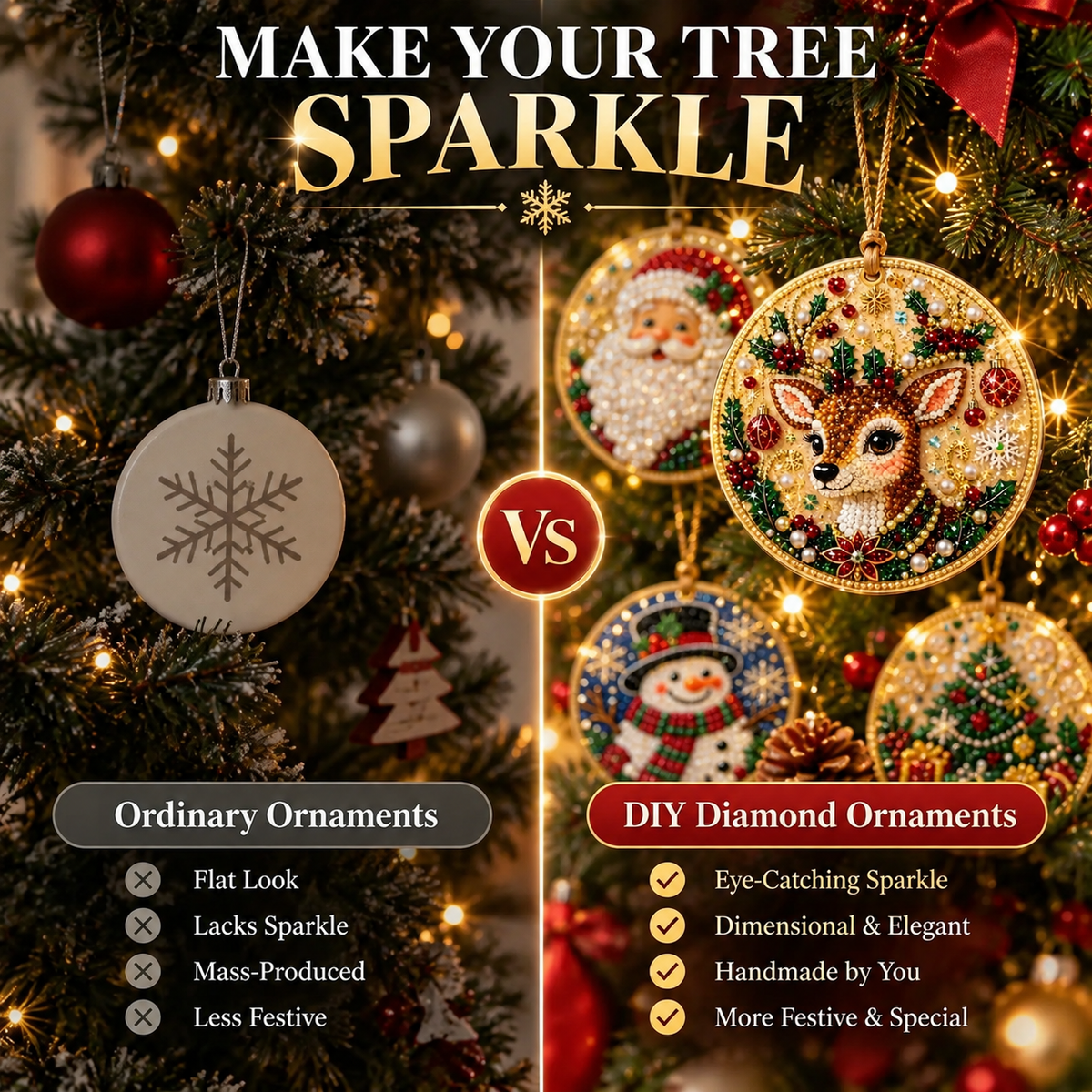 ⚡ 50% OFF🎄 6/12 Pcs Christmas DIY Diamond Painting Ornament Kit✨ Xmas Tree Hanging Pendant
