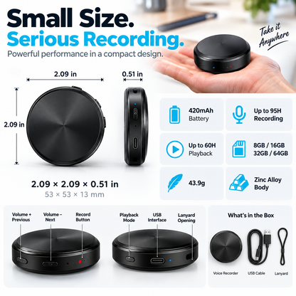 ⚡ 50% OFF🧲 Ultra-Magnetic Voice Recorder✨ HD Noise Reduction & Voice Control