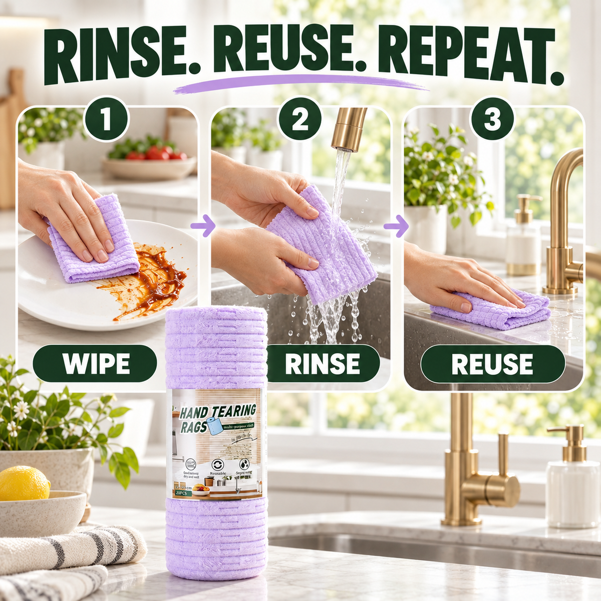 🧽 50% OFF♻️ Reusable Tear-Off Cleaning Cloth Roll✨ Multipurpose & Washable