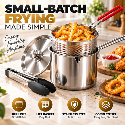 ⚡ 50% OFF🍳 Stainless Steel Deep Fryer Set✨ Durable, Even Heating & Easy Clean