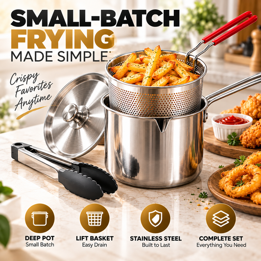 ⚡ 50% OFF🍳 Stainless Steel Deep Fryer Set✨ Durable, Even Heating & Easy Clean