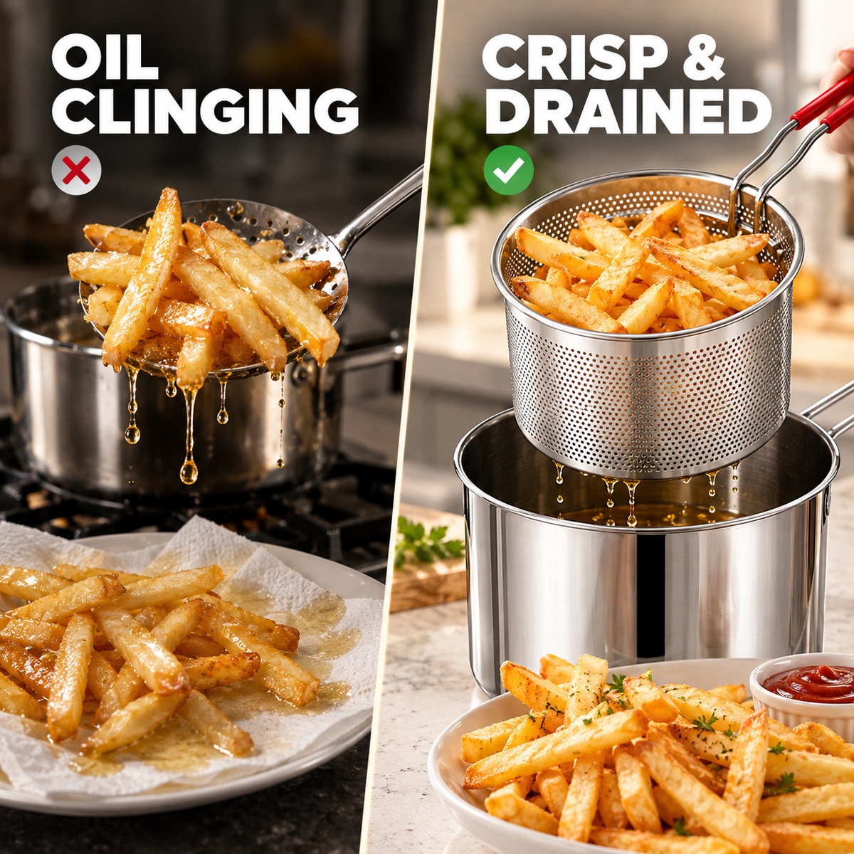 ⚡ 50% OFF🍳 Stainless Steel Deep Fryer Set✨ Durable, Even Heating & Easy Clean