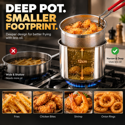 ⚡ 50% OFF🍳 Stainless Steel Deep Fryer Set✨ Durable, Even Heating & Easy Clean