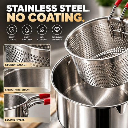 ⚡ 50% OFF🍳 Stainless Steel Deep Fryer Set✨ Durable, Even Heating & Easy Clean