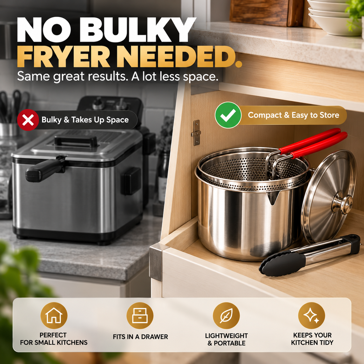 ⚡ 50% OFF🍳 Stainless Steel Deep Fryer Set✨ Durable, Even Heating & Easy Clean