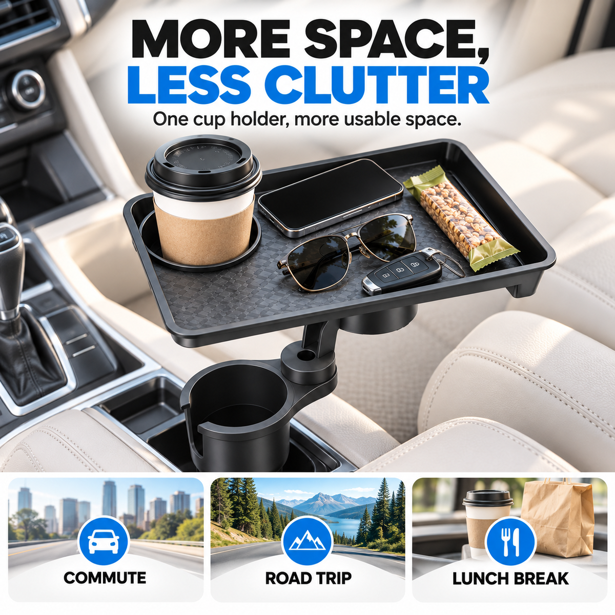 ⚡ 50% OFF🚗 Multifunctional Car Cup Holder Expander✨ Small Tray & Extra Storage