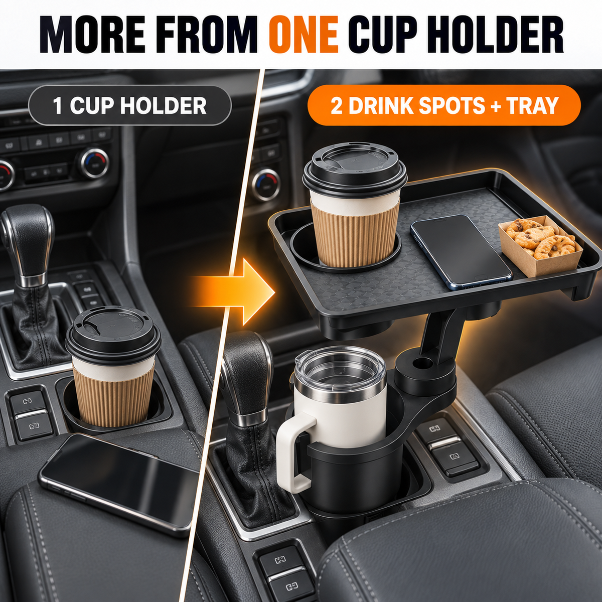 ⚡ 50% OFF🚗 Multifunctional Car Cup Holder Expander✨ Small Tray & Extra Storage