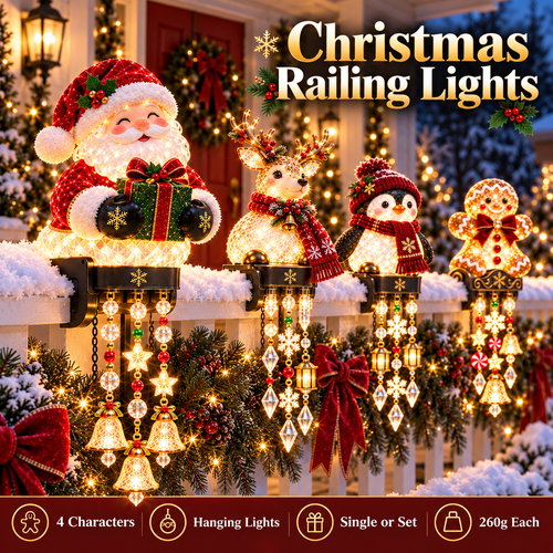 🔥Limited Time-50% OFF🎅 Christmas Porch Railing Lights✨ 4 Festive Characters, Bright & Cheerful