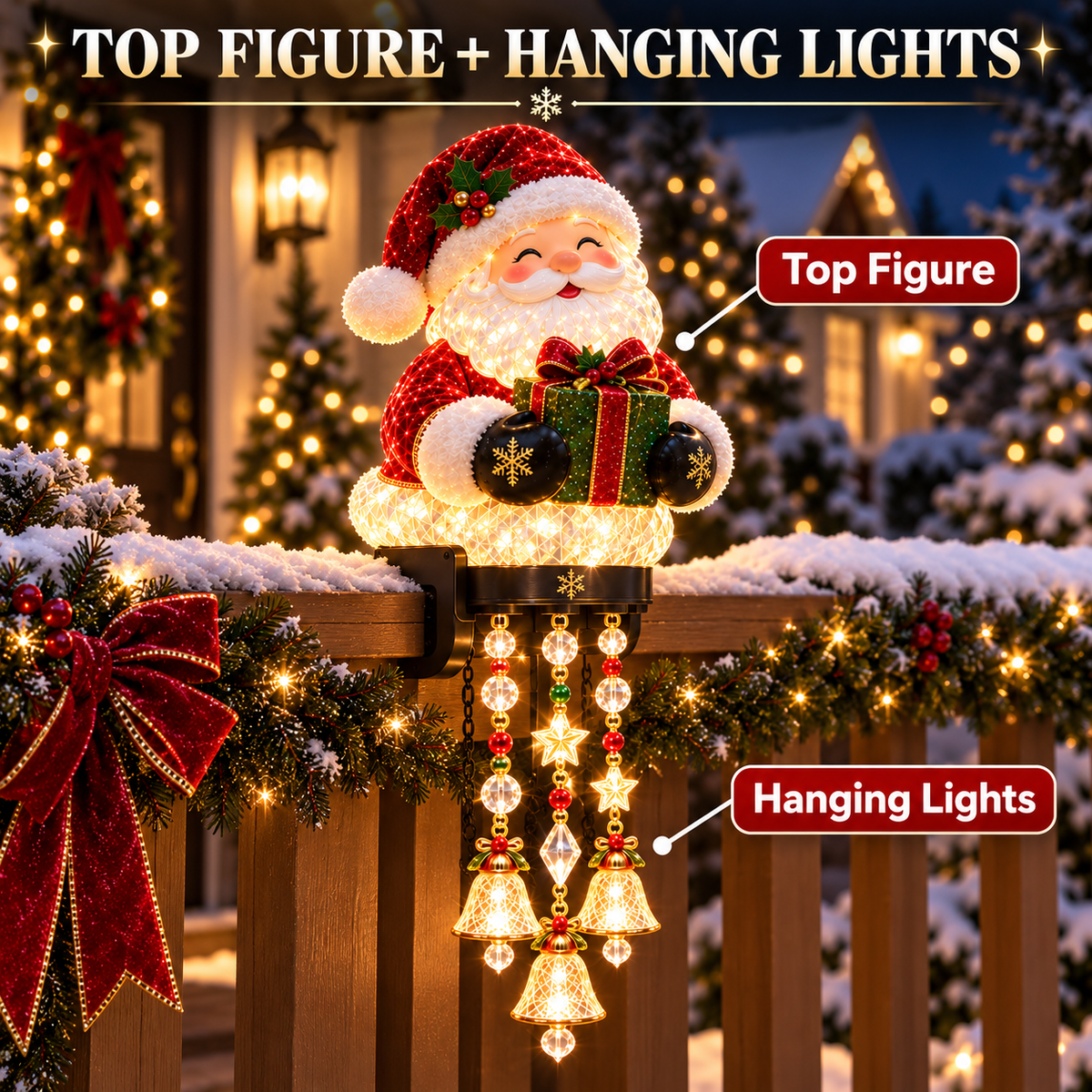 🔥Limited Time-50% OFF🎅 Christmas Porch Railing Lights✨ 4 Festive Characters, Bright & Cheerful