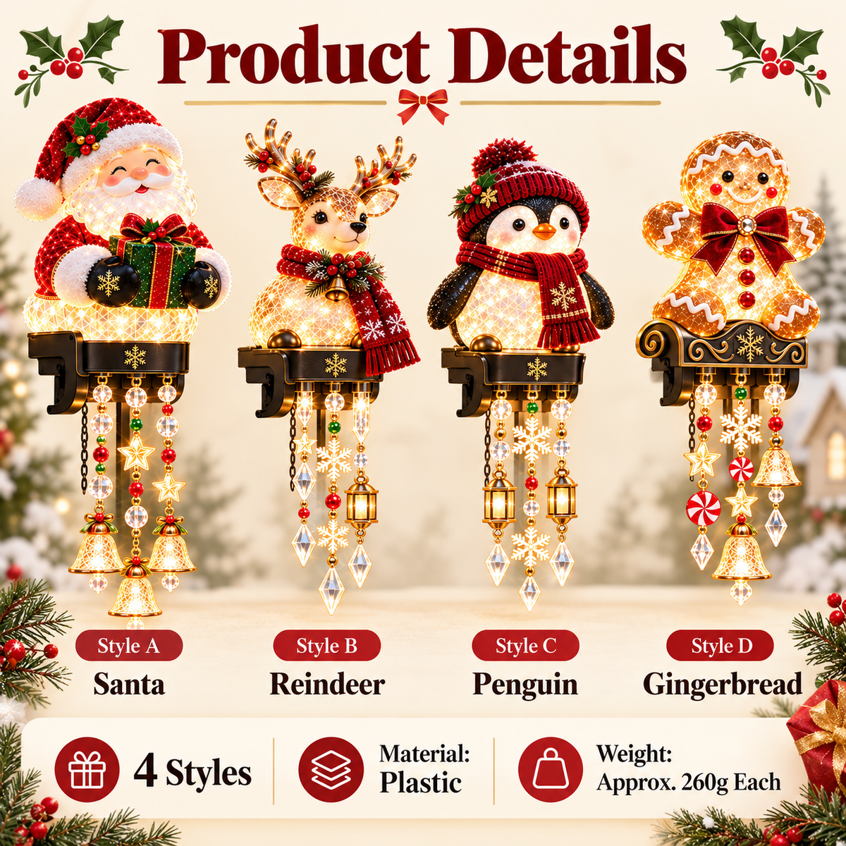 🔥Limited Time-50% OFF🎅 Christmas Porch Railing Lights✨ 4 Festive Characters, Bright & Cheerful