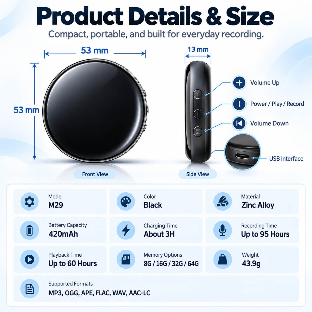 ⚡ 50% OFF🧲 Ultra-Magnetic Voice Recorder✨ HD Noise Reduction & Voice Control