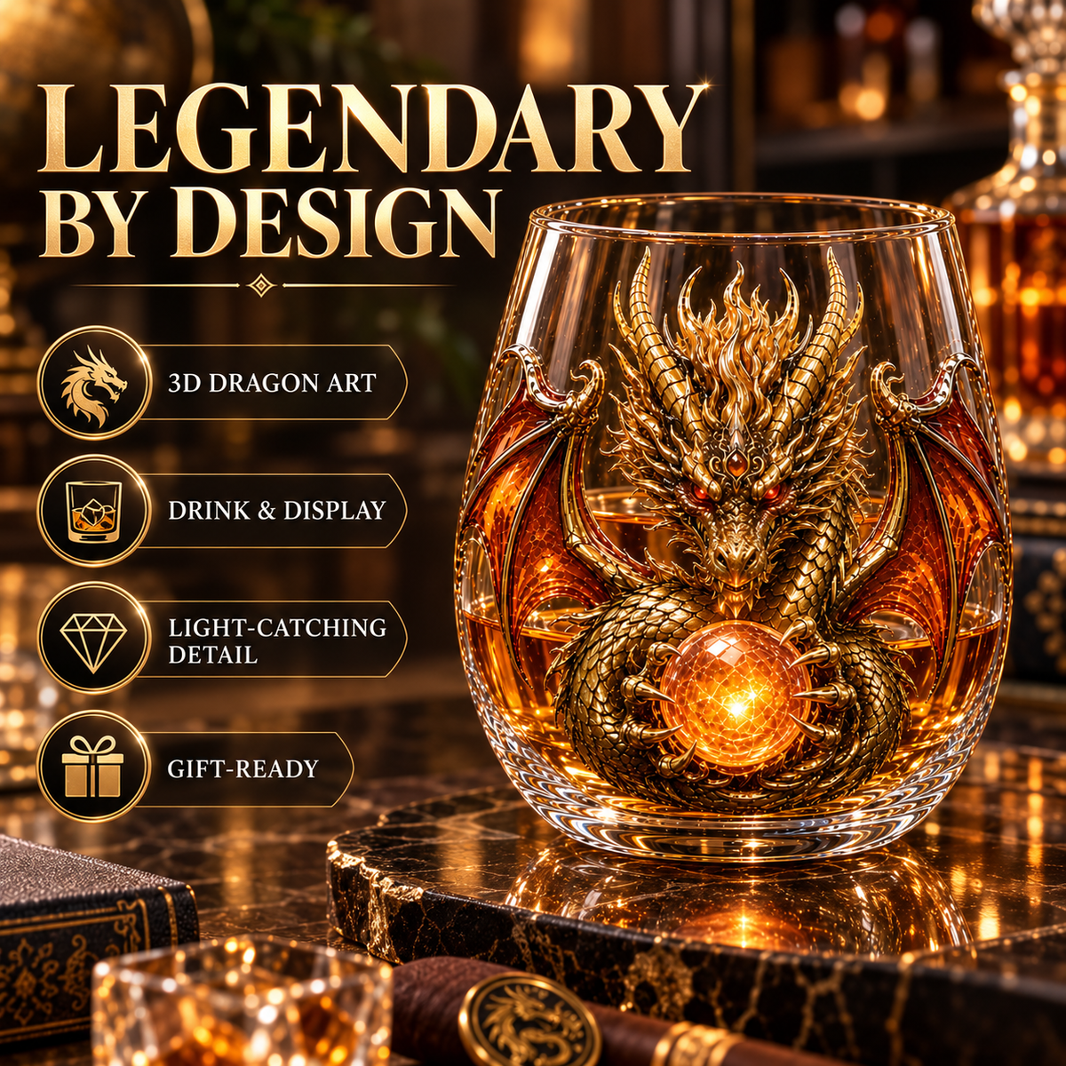 🔥Limited Time-50% OFF🐉 Mythic Dragon Glass Cup✨ Raised Fantasy Art for Whiskey & Décor