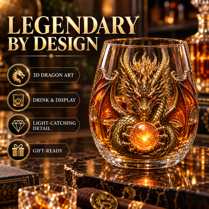 🔥Limited Time-50% OFF🐉 Mythic Dragon Glass Cup✨ Raised Fantasy Art for Whiskey & Décor
