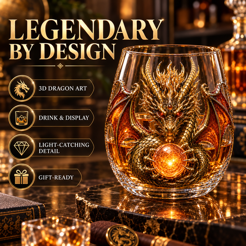 🔥Limited Time-50% OFF🐉 Mythic Dragon Glass Cup✨ Raised Fantasy Art for Whiskey & Décor