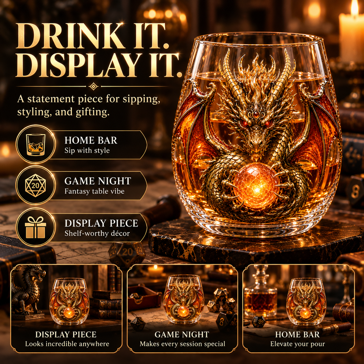 🔥Limited Time-50% OFF🐉 Mythic Dragon Glass Cup✨ Raised Fantasy Art for Whiskey & Décor