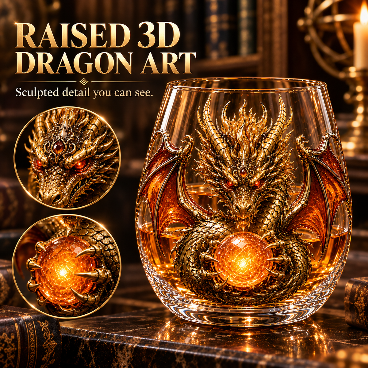 🔥Limited Time-50% OFF🐉 Mythic Dragon Glass Cup✨ Raised Fantasy Art for Whiskey & Décor