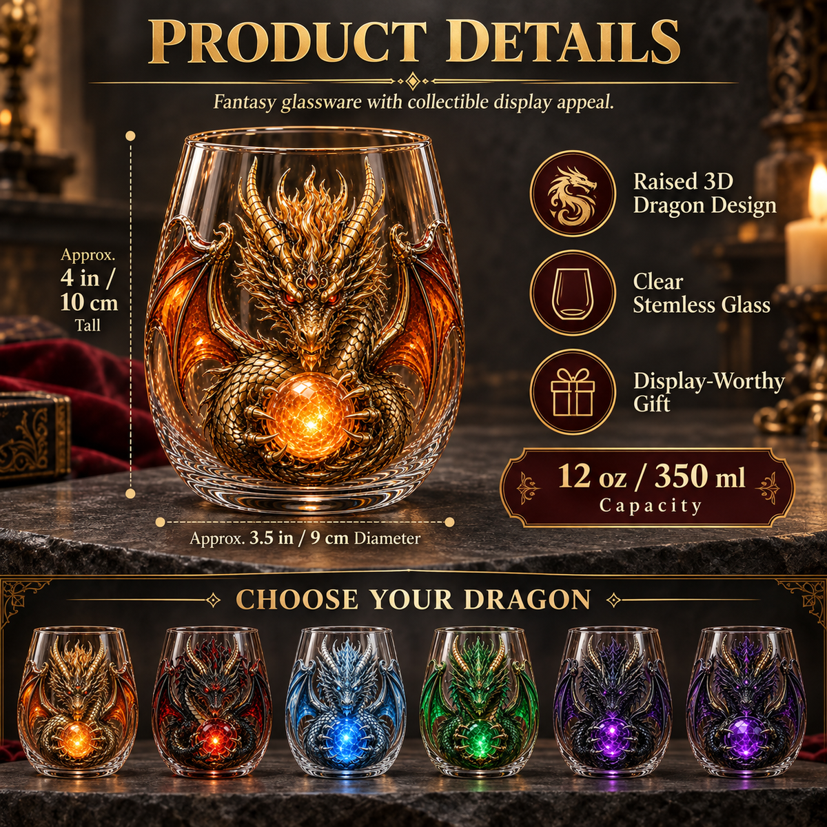 🔥Limited Time-50% OFF🐉 Mythic Dragon Glass Cup✨ Raised Fantasy Art for Whiskey & Décor
