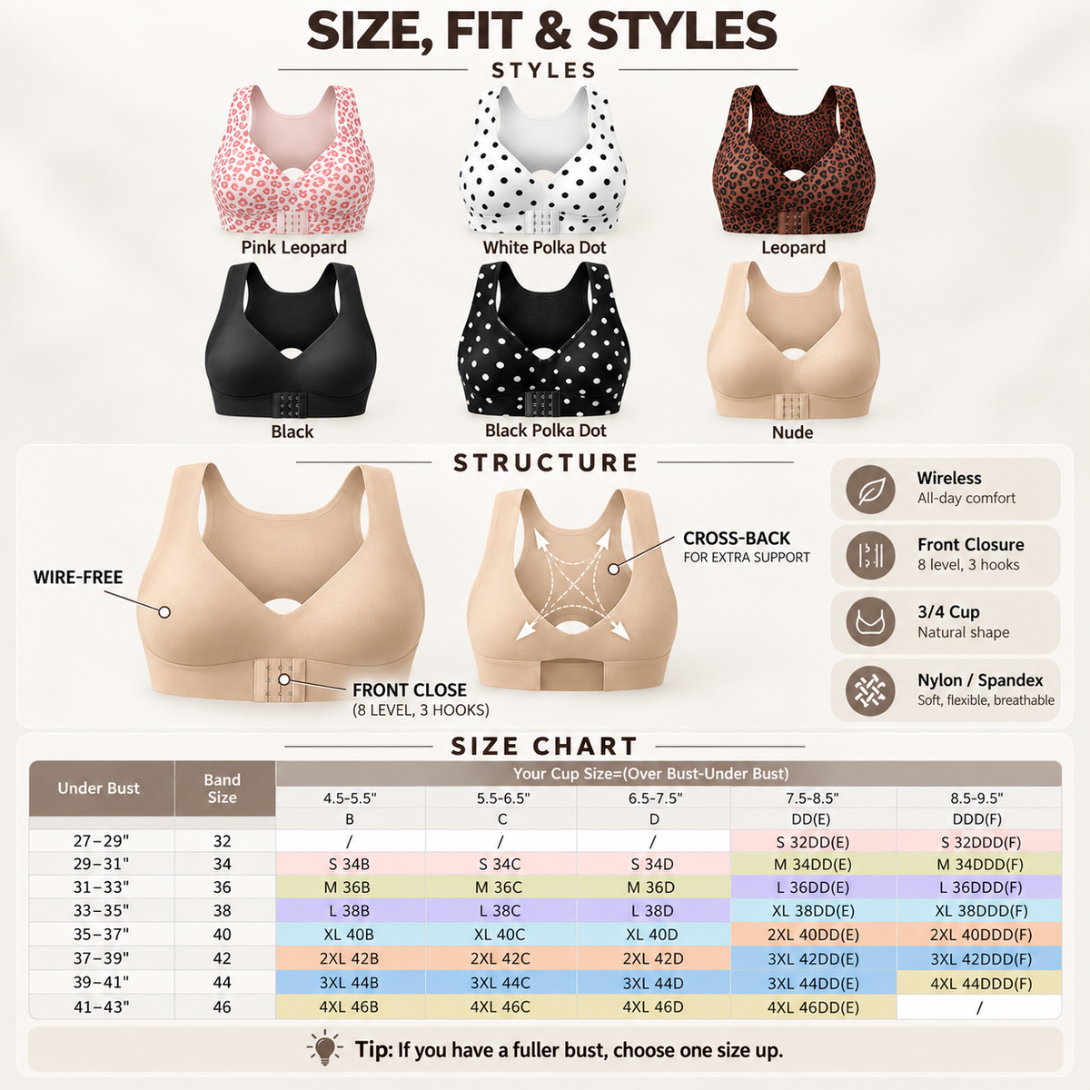 💥 50% OFF👙 Front Closure Wireless Bra✨ Cross Back Posture Support