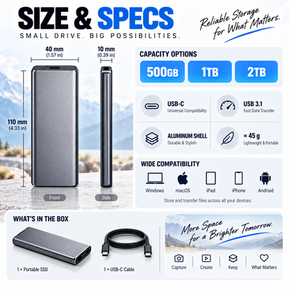 💥 50% OFF💾 Portable External SSD✨ Keep Photos, Videos & Files Safe