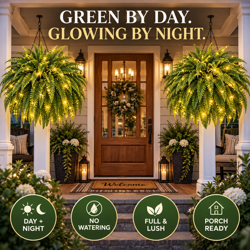 💥 50% OFF💛 Glowing Boston Ferns with Lights✨ Zero Watering & Maintenance