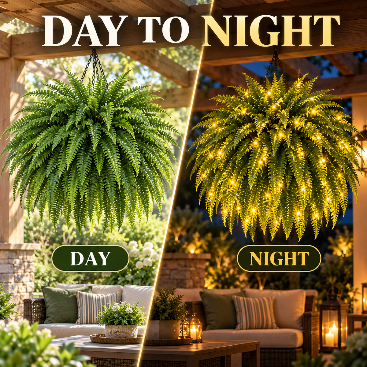 💥 50% OFF💛 Glowing Boston Ferns with Lights✨ Zero Watering & Maintenance
