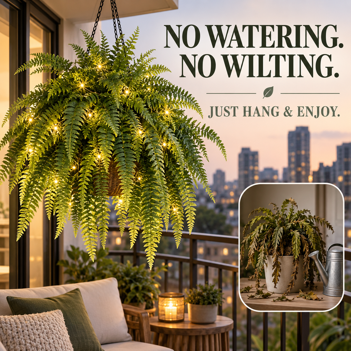 💥 50% OFF💛 Glowing Boston Ferns with Lights✨ Zero Watering & Maintenance