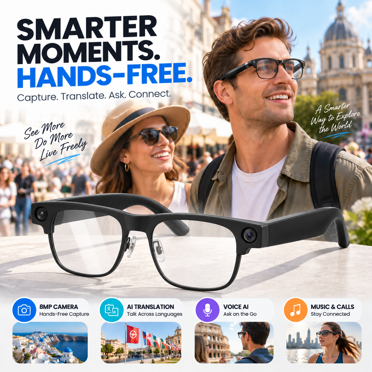 💥Limited Time-50% OFF🕶️ Smart Bluetooth Glasses✨ Photograph, Music & AI Translation（Smart adjustment of glasses prescription）