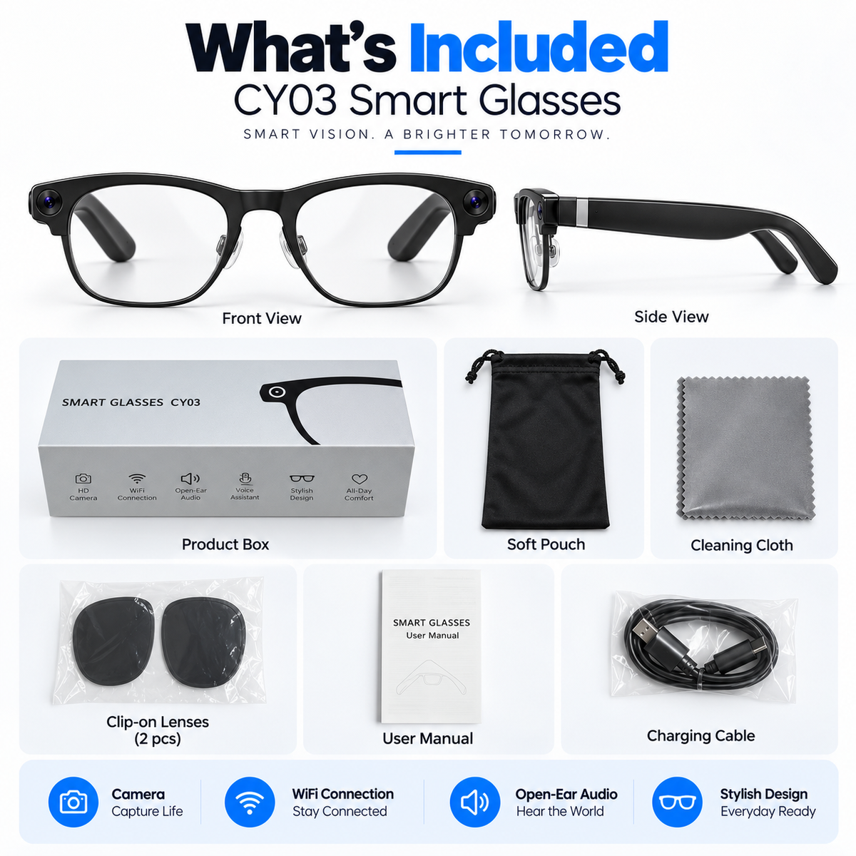 💥Limited Time-50% OFF🕶️ Smart Bluetooth Glasses✨ Photograph, Music & AI Translation（Smart adjustment of glasses prescription）