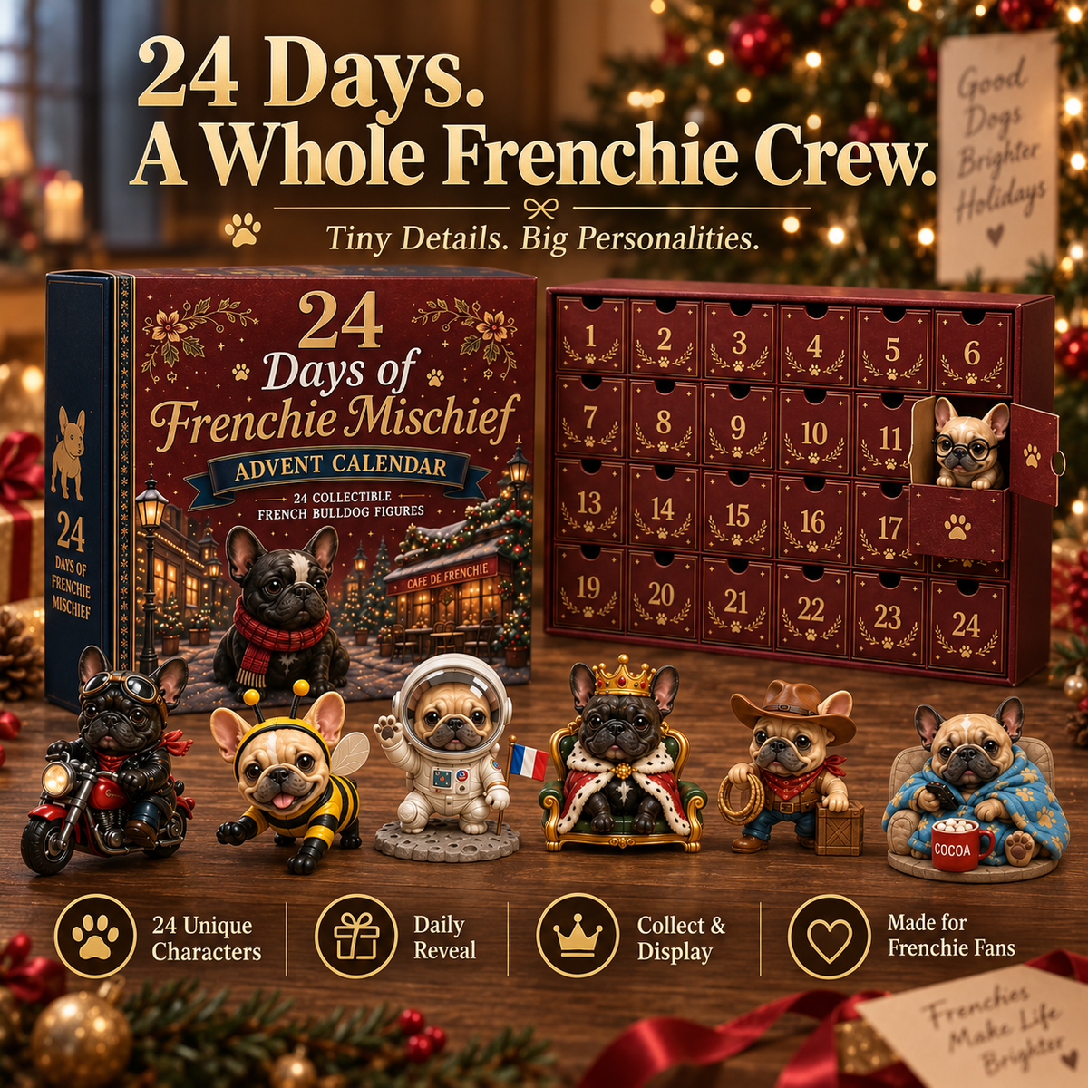 🔥 Limited Time-50% Off🐶 24-Day Frenchie Christmas Advent Calendar✨ 24 Characters & Daily Surprises