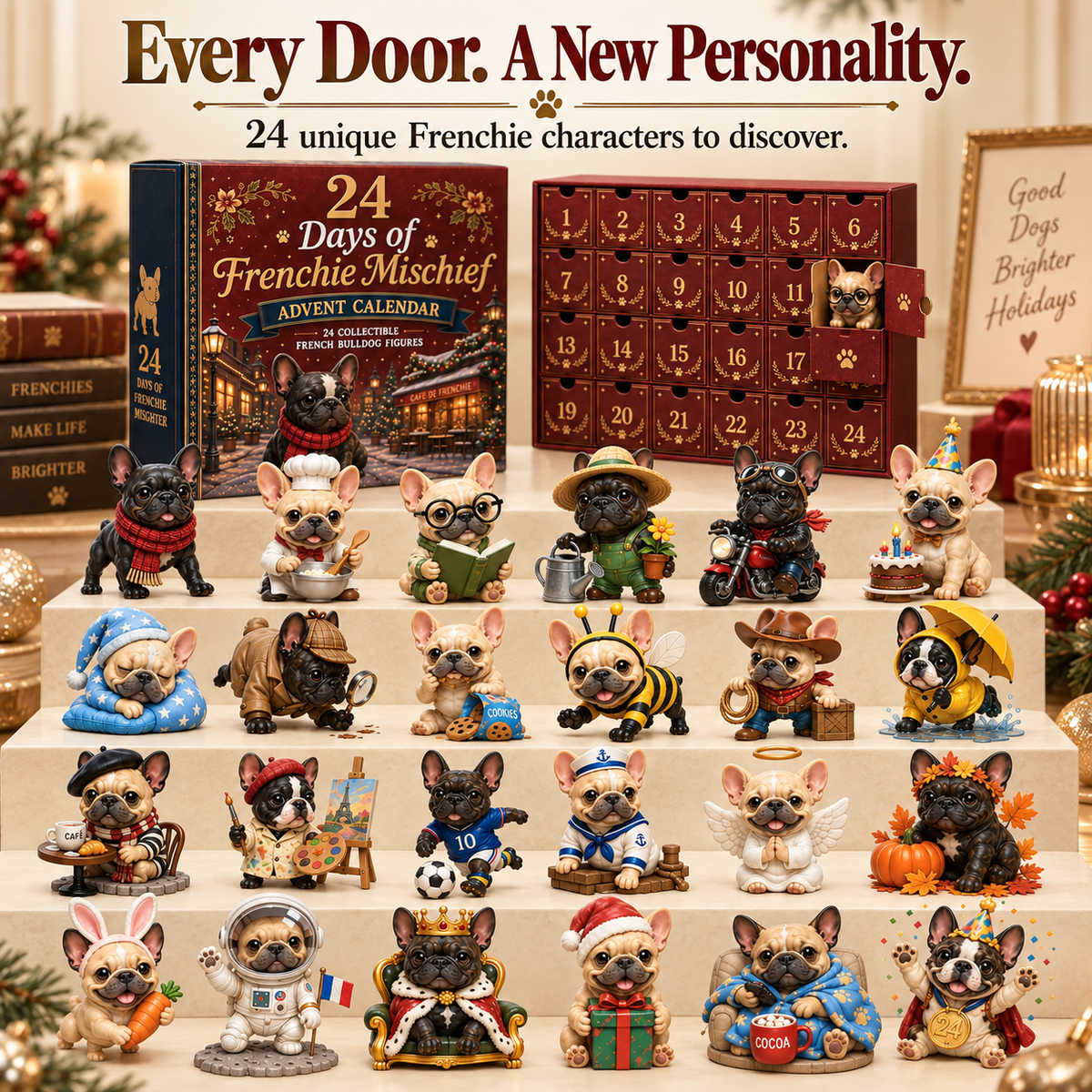 🔥 Limited Time-50% Off🐶 24-Day Frenchie Christmas Advent Calendar✨ 24 Characters & Daily Surprises