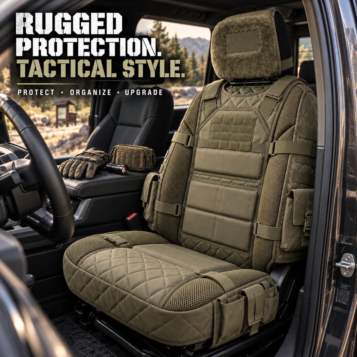 💥Limited Time-50% OFF🚙 Durable Tactical Truck Seat Cover✨ Storage, Protection & All-Day Comfort