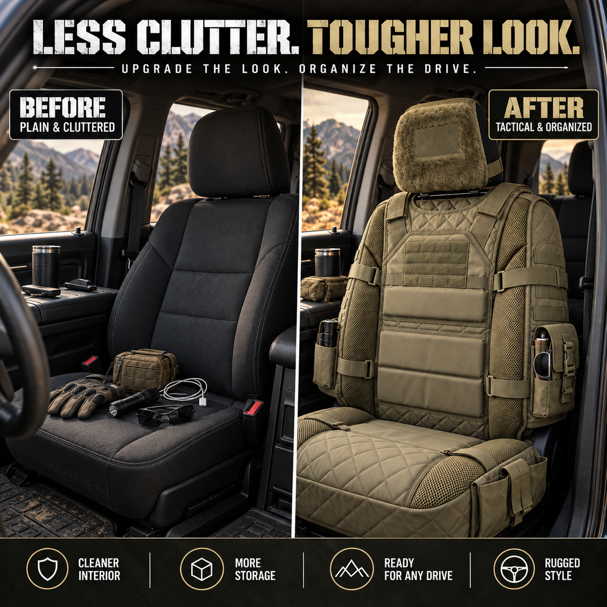 💥Limited Time-50% OFF🚙 Durable Tactical Truck Seat Cover✨ Storage, Protection & All-Day Comfort