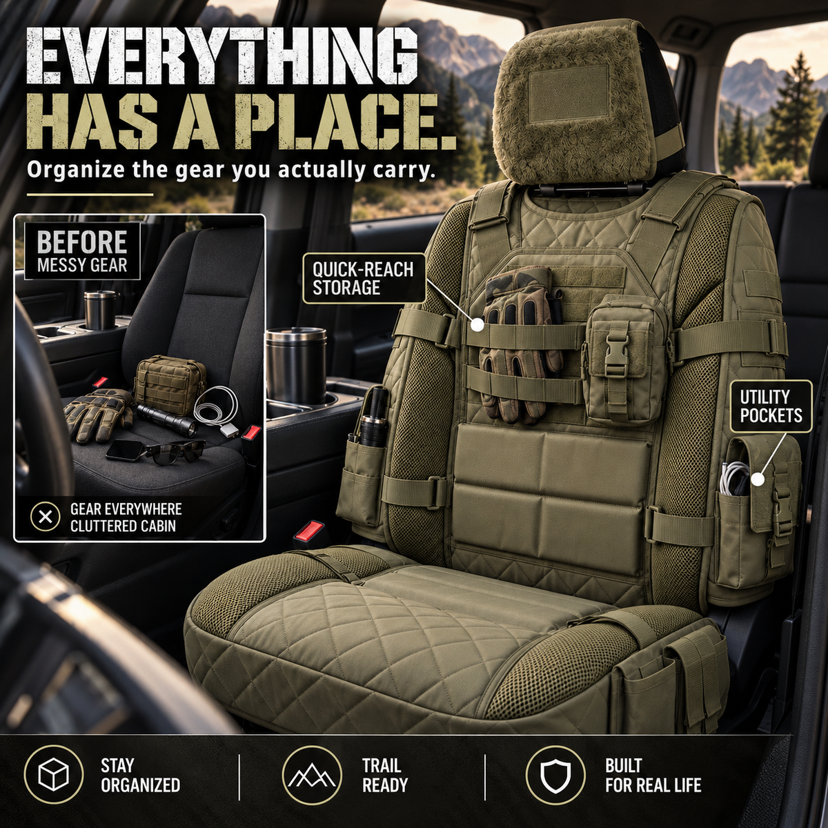 💥Limited Time-50% OFF🚙 Durable Tactical Truck Seat Cover✨ Storage, Protection & All-Day Comfort