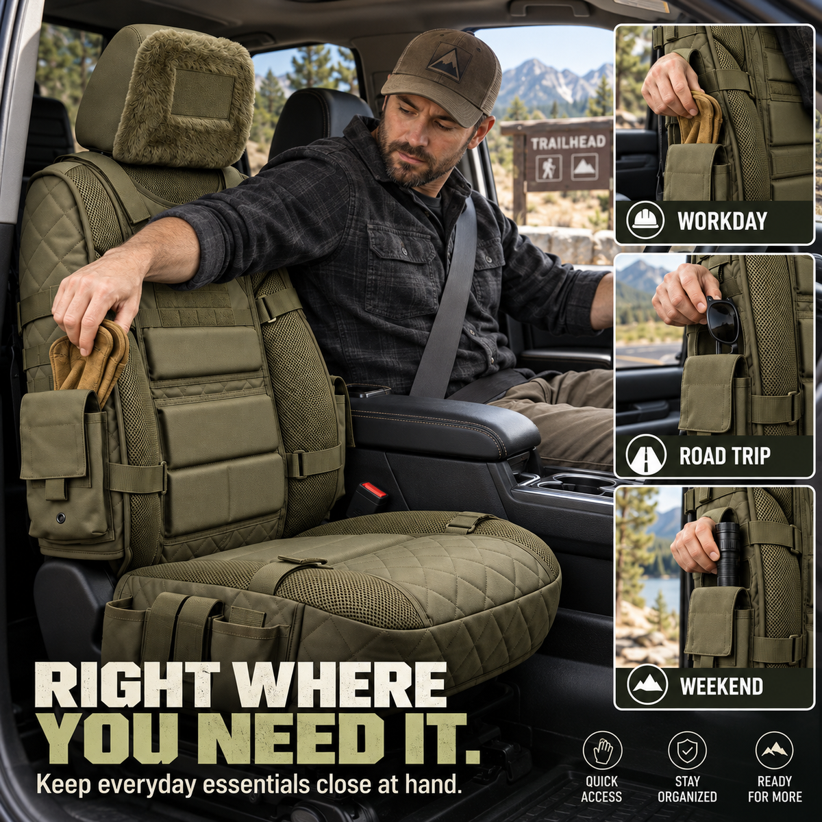 💥Limited Time-50% OFF🚙 Durable Tactical Truck Seat Cover✨ Storage, Protection & All-Day Comfort