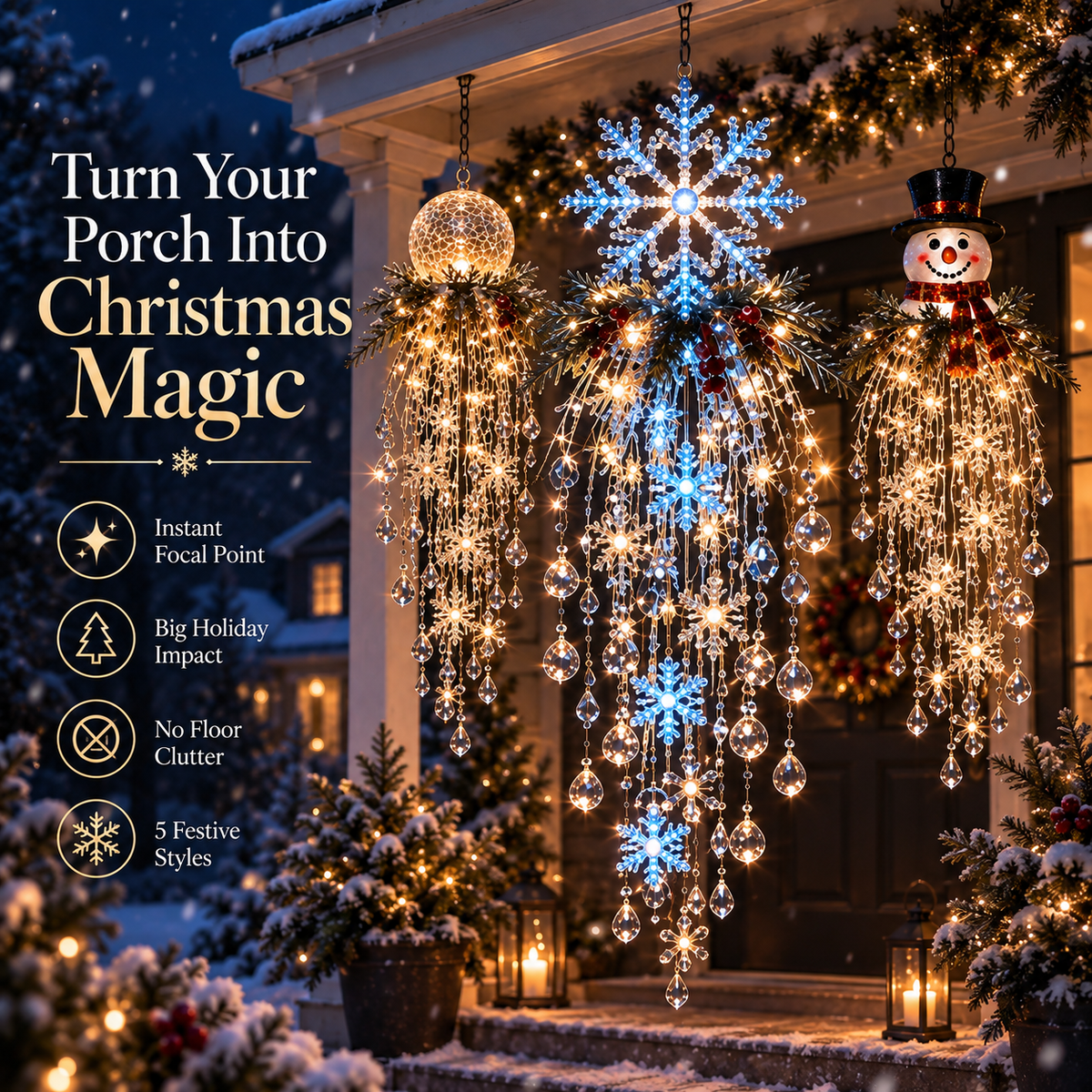🔥 50% OFF Ends Today ❄️ Christmas Hanging Snowflake & Crystal LED Light | Magical Porch Glow ✨