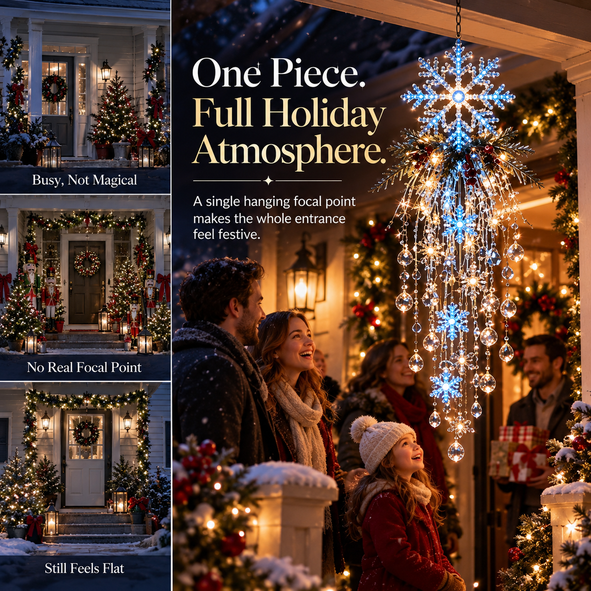 🔥 50% OFF Ends Today ❄️ Christmas Hanging Snowflake & Crystal LED Light | Magical Porch Glow ✨