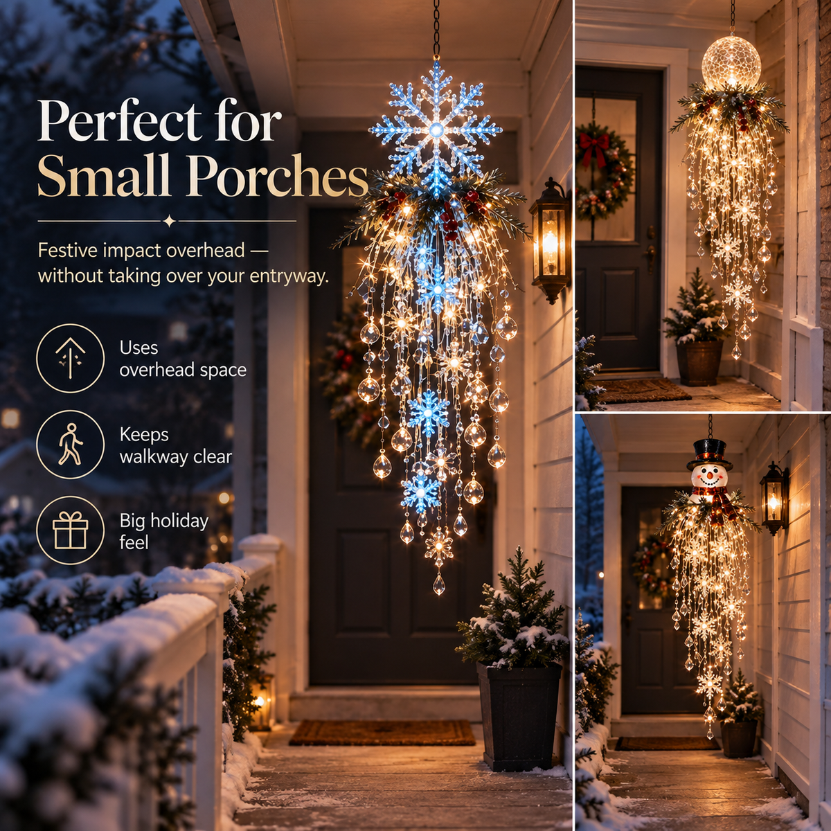 🔥 50% OFF Ends Today ❄️ Christmas Hanging Snowflake & Crystal LED Light | Magical Porch Glow ✨