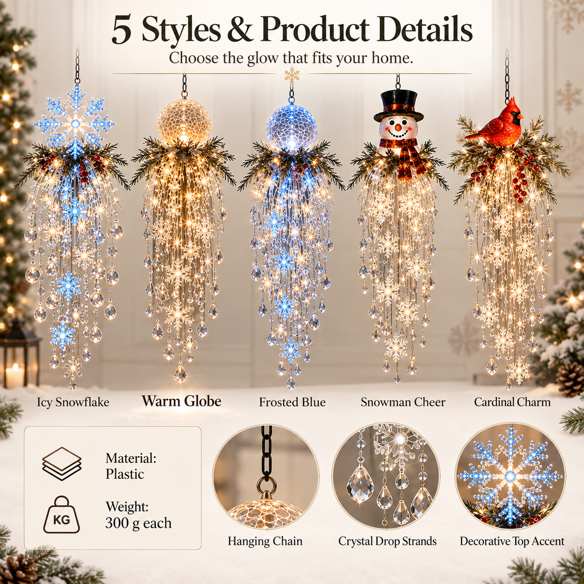 🔥 50% OFF Ends Today ❄️ Christmas Hanging Snowflake & Crystal LED Light | Magical Porch Glow ✨