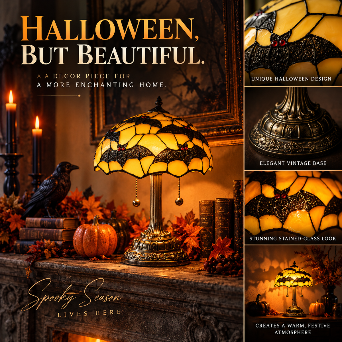 🎃 Bring Halloween Home 🕯️ Vintage Tiffany-Style Lamp ✨ Make Every Night Feel Like Spooky Season