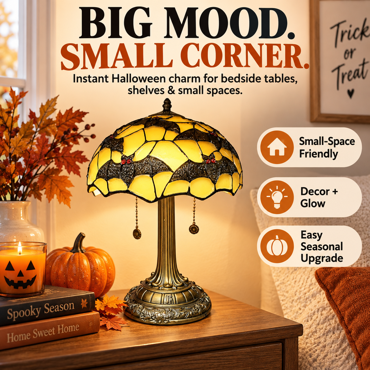 🎃 Bring Halloween Home 🕯️ Vintage Tiffany-Style Lamp ✨ Make Every Night Feel Like Spooky Season