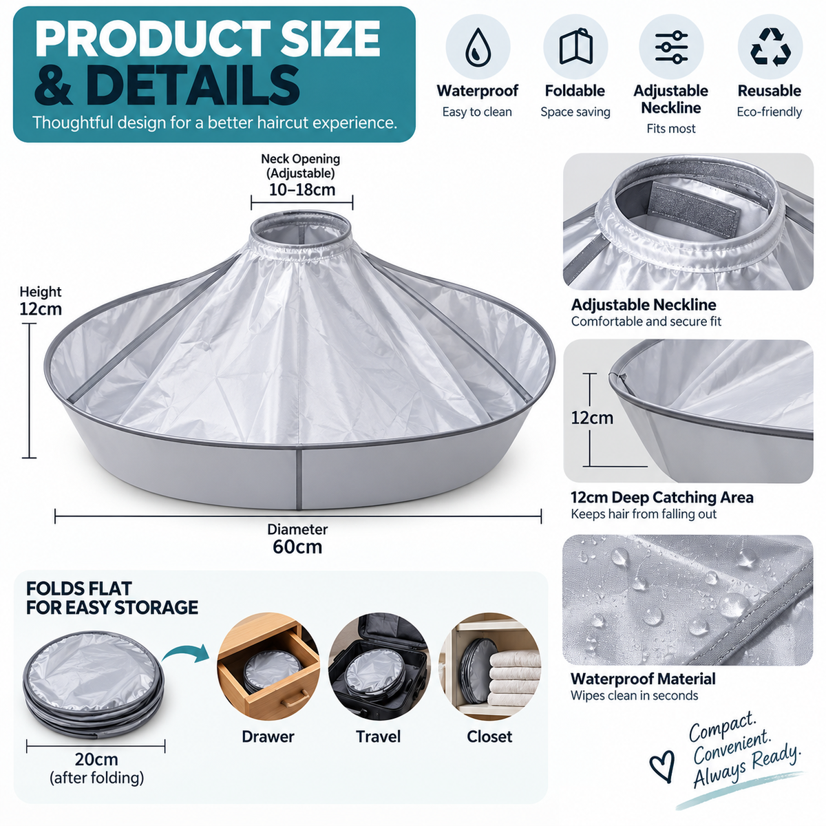🔥 50% OFF | 💈 Waterproof 360° Hair Cutting Cape – Foldable Hair Catcher