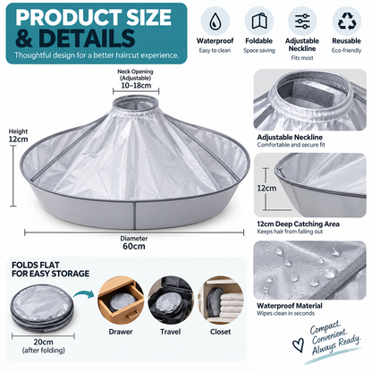 🔥 50% OFF | 💈 Waterproof 360° Hair Cutting Cape – Foldable Hair Catcher