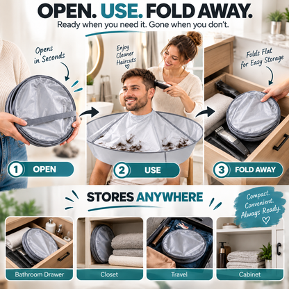 🔥 50% OFF | 💈 Waterproof 360° Hair Cutting Cape – Foldable Hair Catcher