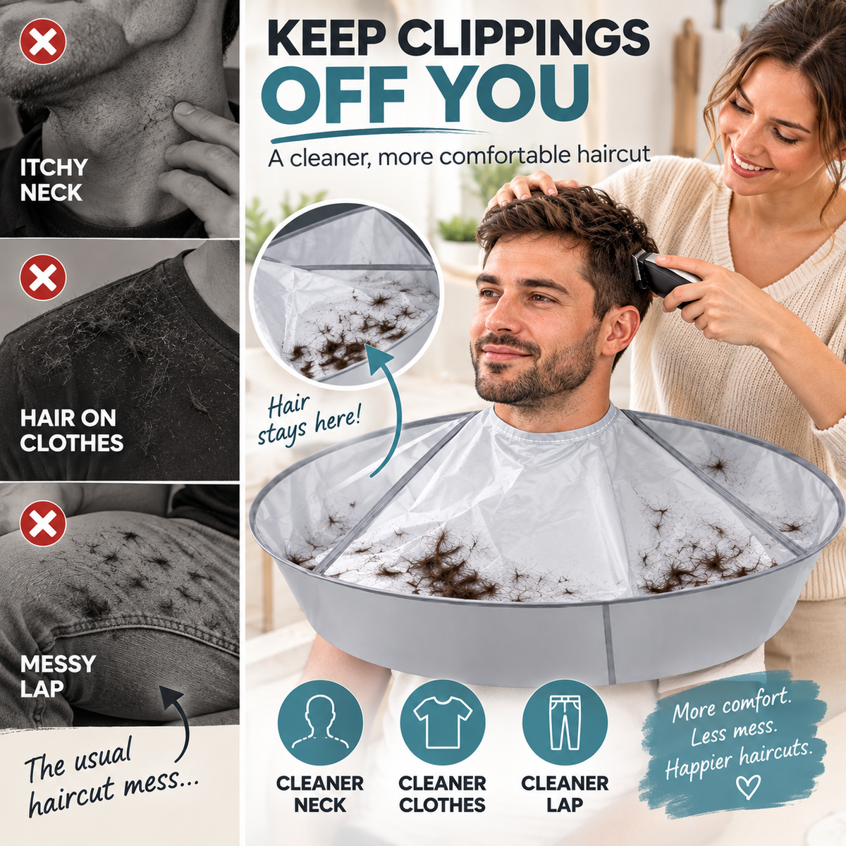 🔥 50% OFF | 💈 Waterproof 360° Hair Cutting Cape – Foldable Hair Catcher