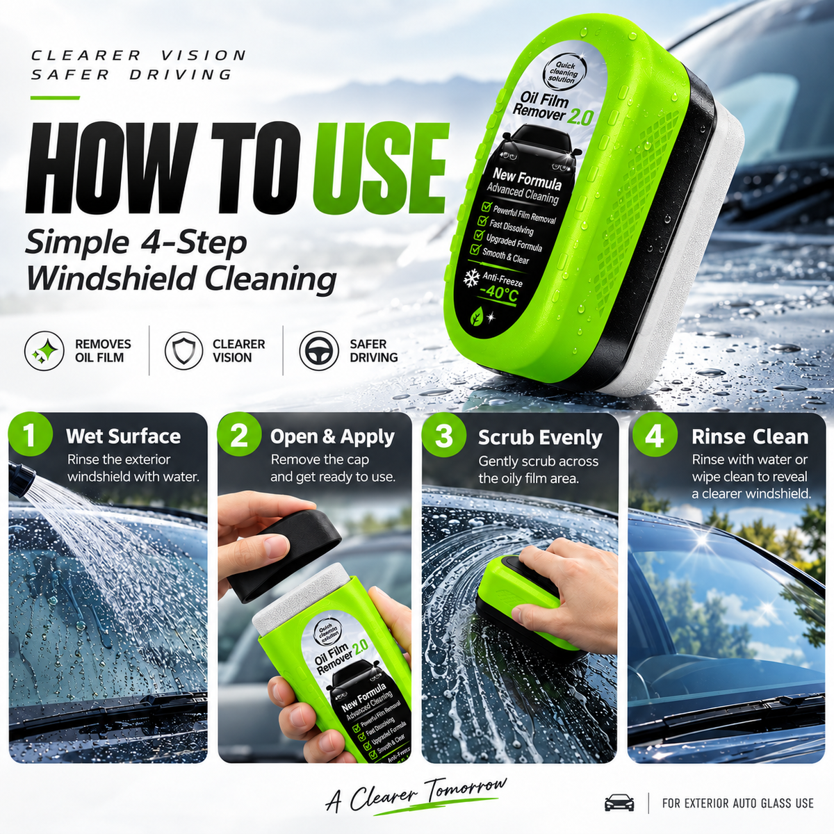 💥 50% OFF 🚗 Windshield Oil Film Remover ✨ Cuts Greasy Haze & Restores Clarity