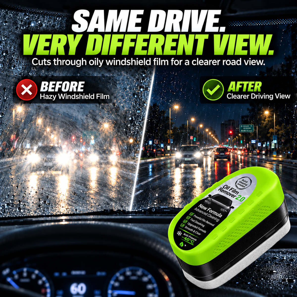 💥 50% OFF 🚗 Windshield Oil Film Remover ✨ Cuts Greasy Haze & Restores Clarity