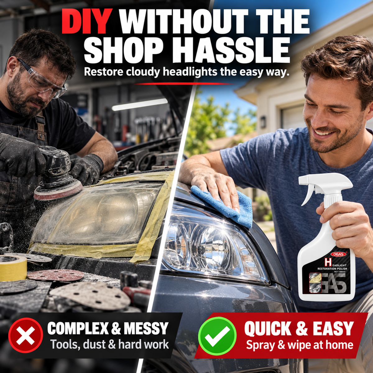 🔥 49% OFF TODAY ONLY ✨ Updated Car Headlight Restoration Kit - Surface Cleaner