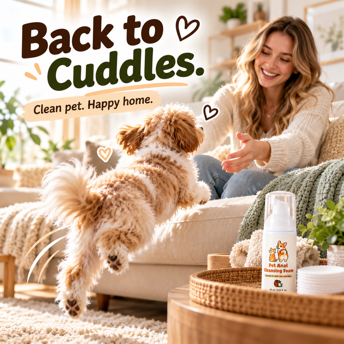 🐾 PET CARE ESSENTIAL | No-Rinse Pet Anal Cleansing Foam – Quick Post-Potty Cleanup for Cats & Dogs